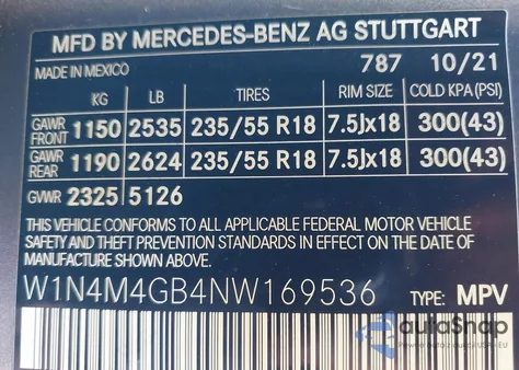 2022 Mercedes-Benz Glb 250 из США, поврежденный, VIN W1N4M4GB4NW169536